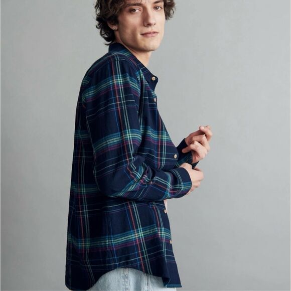 ✨Madewell Men’s Crinkle Cotton Perfect Long-Sleeve Juniper Berry Sz Small Shirt✨ - Picture 3 of 11